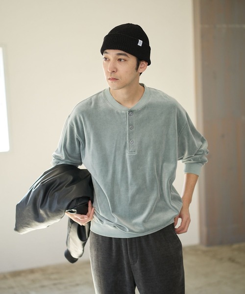 BAYFLOW(ベイフロー)の「ベロアヘンリーネックプルオーバー(Tシャツ/カットソー・メンズ・チャコール/グリーン/ピンク・MEDIUM/LARGE)」の18枚目の写真