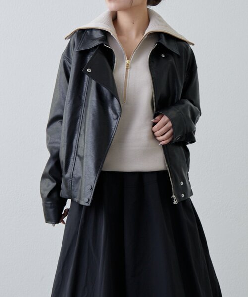 Lui's（ルイス）の「ハーフZIPミディ丈ニット（ニット/セーター・レディース・ライトグレー/チャコールグレー/ブラック・FREE）」の22枚目の写真