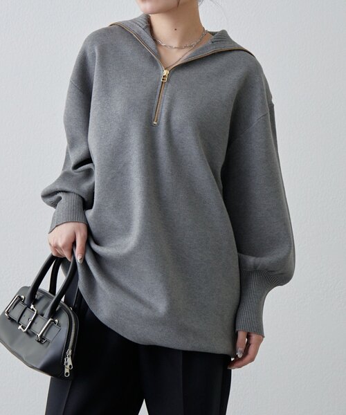 Lui's（ルイス）の「ハーフZIPミディ丈ニット（ニット/セーター・レディース・ライトグレー/チャコールグレー/ブラック・FREE）」の13枚目の写真