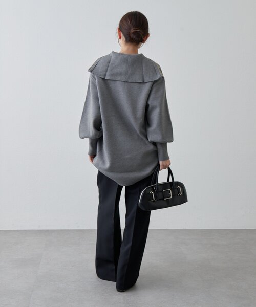 Lui's（ルイス）の「ハーフZIPミディ丈ニット（ニット/セーター・レディース・ライトグレー/チャコールグレー/ブラック・FREE）」の8枚目の写真