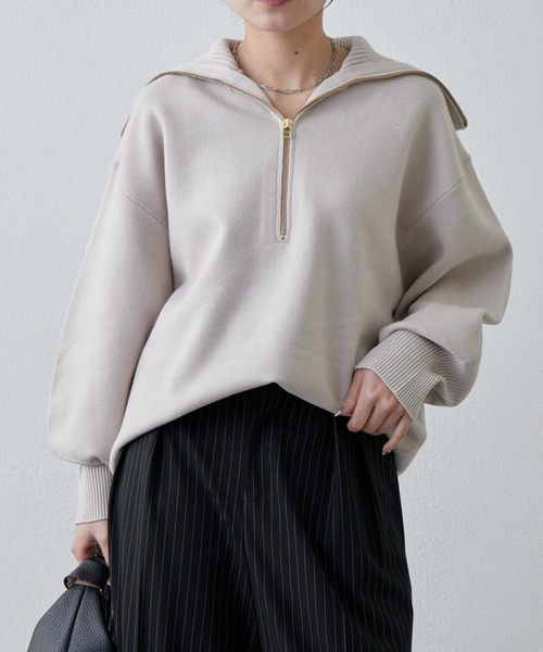 Lui's（ルイス）の「ハーフZIPミディ丈ニット（ニット/セーター・レディース・ライトグレー/チャコールグレー/ブラック・FREE）」の3枚目の写真