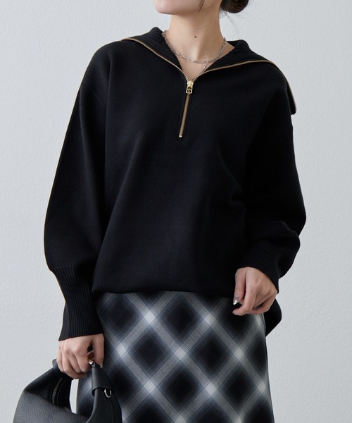 Lui's（ルイス）の「ハーフZIPミディ丈ニット（ニット/セーター・レディース・ライトグレー/チャコールグレー/ブラック・FREE）」の2枚目の写真