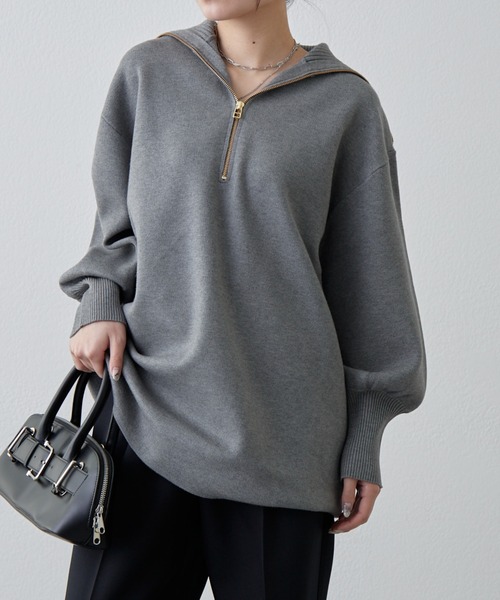 Lui's（ルイス）の「ハーフZIPミディ丈ニット（ニット/セーター・レディース・ライトグレー/チャコールグレー/ブラック・FREE）」の4枚目の写真