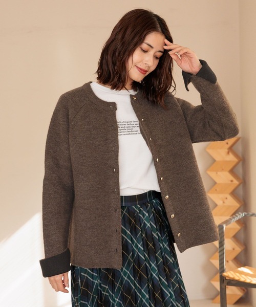FOUND GOOD（ファウンドグッド）の「WフェイスハイショクニットCD（カーディガン/ボレロ・レディース・ベージュ/ブラウン系5/グレー系5/ブラック・L/M/S）」の3枚目の写真