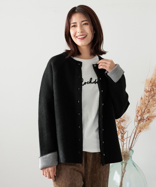 FOUND GOOD（ファウンドグッド）の「WフェイスハイショクニットCD（カーディガン/ボレロ・レディース・ベージュ/ブラウン系5/グレー系5/ブラック・L/M/S）」の2枚目の写真