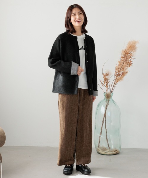 FOUND GOOD（ファウンドグッド）の「WフェイスハイショクニットCD（カーディガン/ボレロ・レディース・ベージュ/ブラウン系5/グレー系5/ブラック・L/M/S）」の5枚目の写真