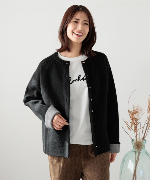 FOUND GOOD（ファウンドグッド）の「WフェイスハイショクニットCD（カーディガン/ボレロ・レディース・ベージュ/ブラウン系5/グレー系5/ブラック・L/M/S）」の7枚目の写真