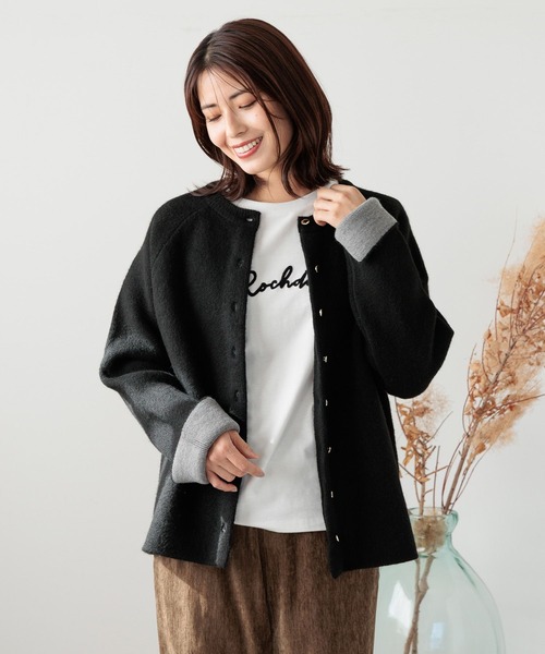 FOUND GOOD（ファウンドグッド）の「WフェイスハイショクニットCD（カーディガン/ボレロ・レディース・ベージュ/ブラウン系5/グレー系5/ブラック・L/M/S）」の8枚目の写真