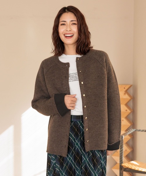 FOUND GOOD（ファウンドグッド）の「WフェイスハイショクニットCD（カーディガン/ボレロ・レディース・ベージュ/ブラウン系5/グレー系5/ブラック・L/M/S）」の15枚目の写真