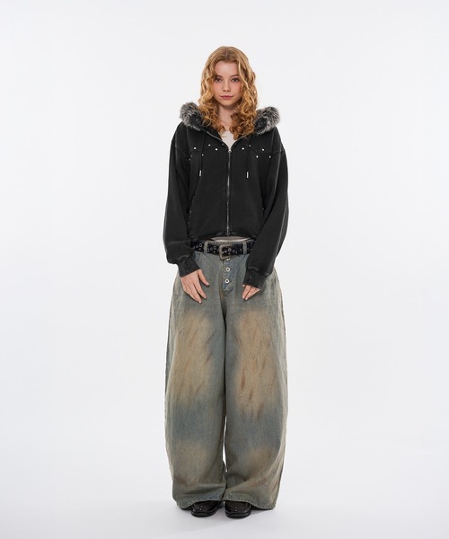 WISH FOR EVER（ウィッシュフォーエバー）の「STUDS & EYELETS DESIGN 2WAY FAKE FUR ZIP HOODIE / スタッズ＆アイレットデザイン2WAYフェイクファージップフーディ（パーカー・メンズ・ブラウン/ブラック・MEDIUM/SMALL/LARGE）」の10枚目の写真
