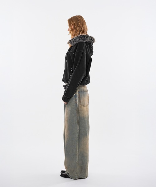 WISH FOR EVER（ウィッシュフォーエバー）の「STUDS & EYELETS DESIGN 2WAY FAKE FUR ZIP HOODIE / スタッズ＆アイレットデザイン2WAYフェイクファージップフーディ（パーカー・メンズ・ブラウン/ブラック・MEDIUM/SMALL/LARGE）」の12枚目の写真