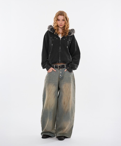 WISH FOR EVER（ウィッシュフォーエバー）の「STUDS & EYELETS DESIGN 2WAY FAKE FUR ZIP HOODIE / スタッズ＆アイレットデザイン2WAYフェイクファージップフーディ（パーカー・メンズ・ブラウン/ブラック・MEDIUM/SMALL/LARGE）」の14枚目の写真