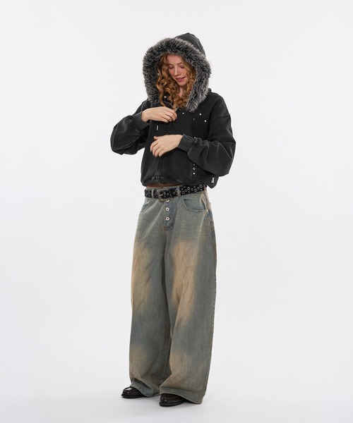 WISH FOR EVER（ウィッシュフォーエバー）の「STUDS & EYELETS DESIGN 2WAY FAKE FUR ZIP HOODIE / スタッズ＆アイレットデザイン2WAYフェイクファージップフーディ（パーカー・メンズ・ブラウン/ブラック・MEDIUM/SMALL/LARGE）」の15枚目の写真