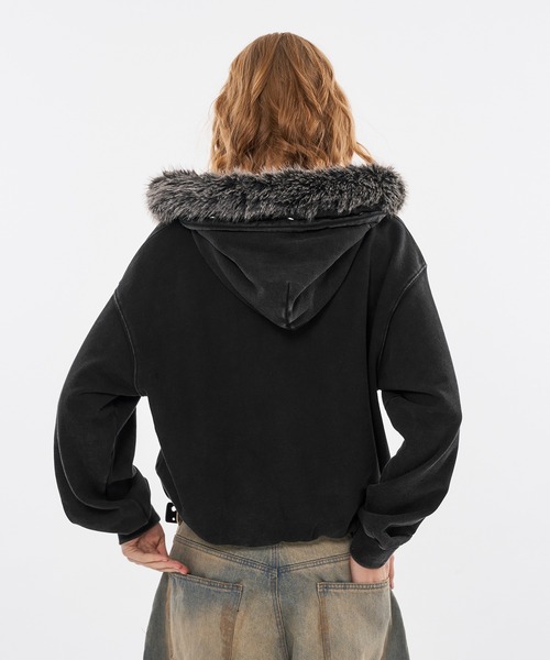 WISH FOR EVER（ウィッシュフォーエバー）の「STUDS & EYELETS DESIGN 2WAY FAKE FUR ZIP HOODIE / スタッズ＆アイレットデザイン2WAYフェイクファージップフーディ（パーカー・メンズ・ブラウン/ブラック・MEDIUM/SMALL/LARGE）」の18枚目の写真