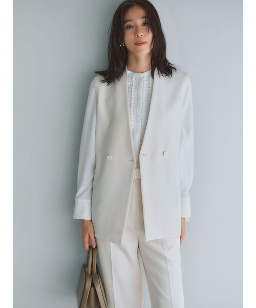 Demi-Luxe BEAMS（デミルクス ビームス）の「ラペルレス 2ボタン ジレ（ベスト・レディース・ネイビー/アイボリー・36/38）」の2枚目の写真