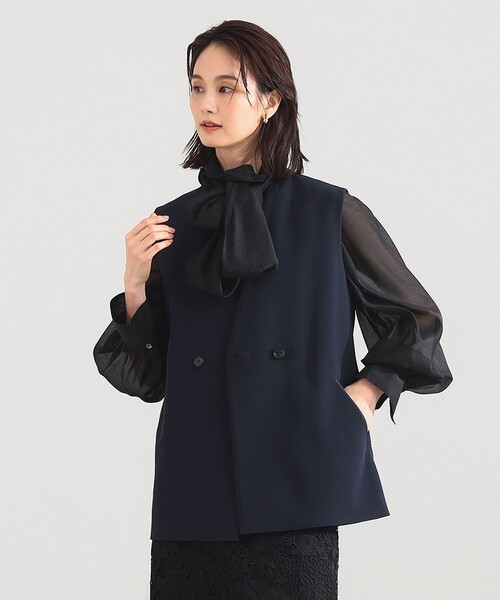 Demi-Luxe BEAMS（デミルクス ビームス）の「ラペルレス 2ボタン ジレ（ベスト・レディース・ネイビー/アイボリー・36/38）」の19枚目の写真