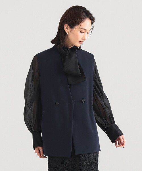 Demi-Luxe BEAMS（デミルクス ビームス）の「ラペルレス 2ボタン ジレ（ベスト・レディース・ネイビー/アイボリー・36/38）」の20枚目の写真