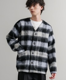 Audience（オーディエンス）の「Upscape Audience アップスケープオーディエンス 日本製 国産 ECOLANA オーバーサイズシャギーチェックノーカラージャケット AUD7339（ノーカラージャケット）」