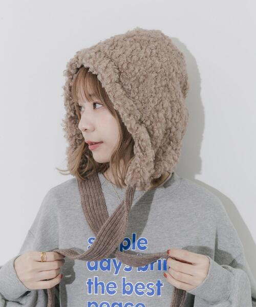 SMELLY(スメリー)の「ループボアボンネット(ニットキャップ/ビーニー・レディース・ベージュ/ブラック・-)」の1枚目の写真