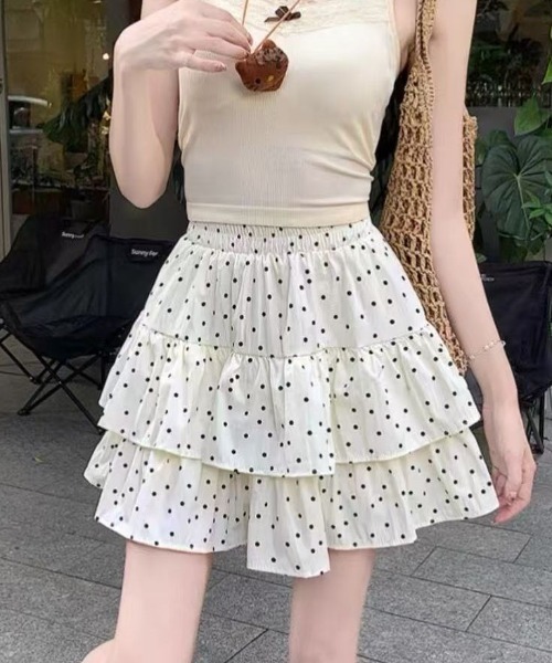 Mejoul（メジュール）の「【2026春夏新作】【インパン付き】ドット柄フレアティアードミニスカート（スカート・レディース・ホワイト/アイボリー・M/L）」の4枚目の写真