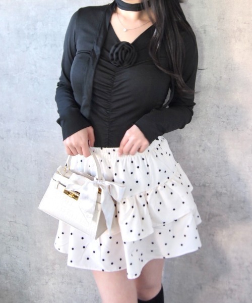 Mejoul（メジュール）の「【2026春夏新作】【インパン付き】ドット柄フレアティアードミニスカート（スカート・レディース・ホワイト/アイボリー・M/L）」の10枚目の写真
