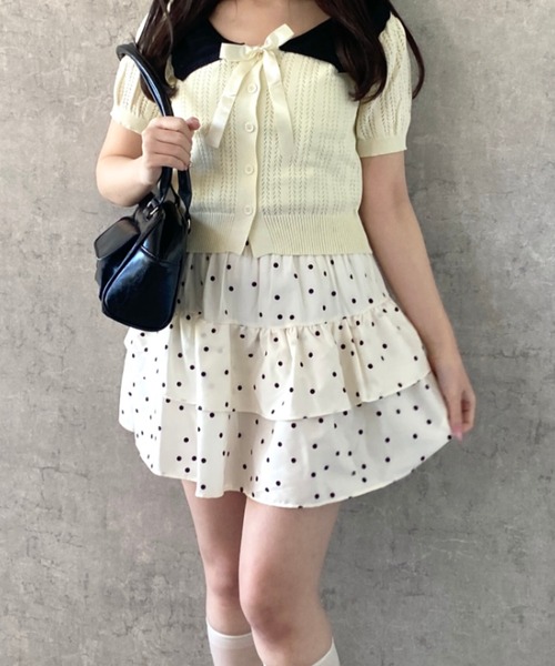 Mejoul（メジュール）の「【2026春夏新作】【インパン付き】ドット柄フレアティアードミニスカート（スカート・レディース・ホワイト/アイボリー・M/L）」の12枚目の写真