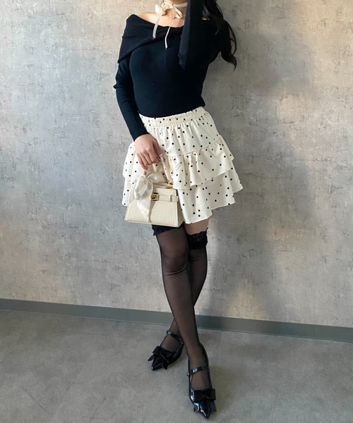 Mejoul（メジュール）の「【2026春夏新作】【インパン付き】ドット柄フレアティアードミニスカート（スカート・レディース・ホワイト/アイボリー・M/L）」の19枚目の写真