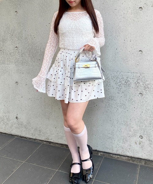 Mejoul（メジュール）の「【2026春夏新作】【インパン付き】ドット柄フレアティアードミニスカート（スカート・レディース・ホワイト/アイボリー・M/L）」の22枚目の写真