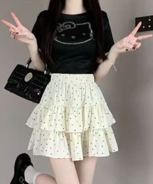 Mejoul(メジュール)の「【インパン付き】ドット柄フレアティアードミニスカート(スカート・レディース・ホワイト/アイボリー・M/L)」の18枚目の写真