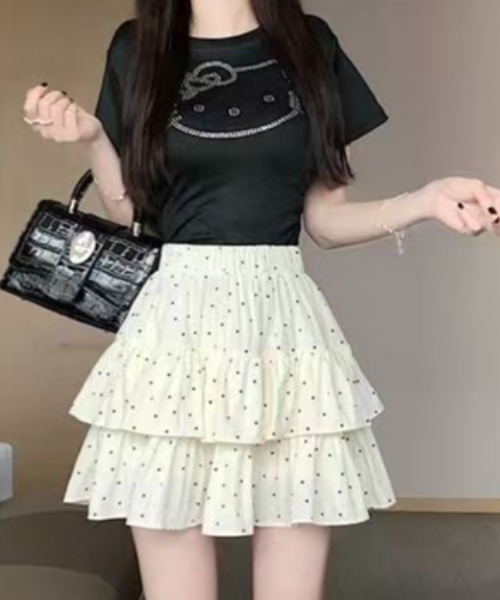 Mejoul(メジュール)の「【インパン付き】ドット柄フレアティアードミニスカート(スカート・レディース・ホワイト/アイボリー・M/L)」の9枚目の写真