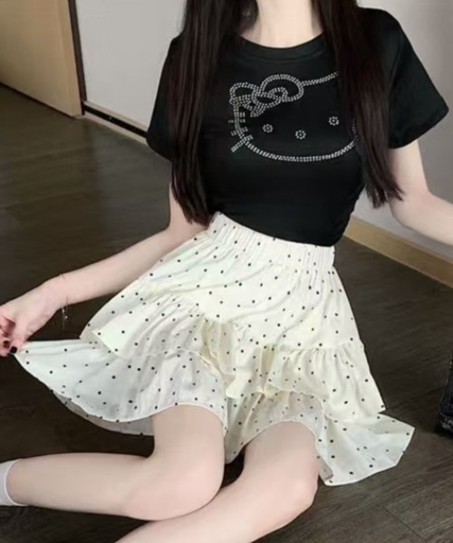 Mejoul(メジュール)の「【インパン付き】ドット柄フレアティアードミニスカート(スカート・レディース・ホワイト/アイボリー・M/L)」の8枚目の写真