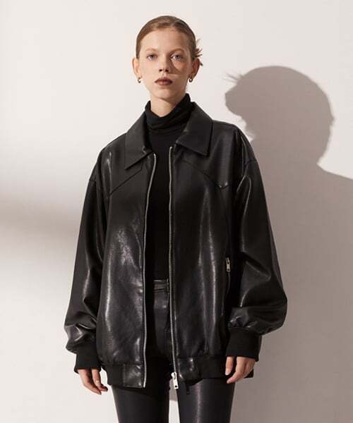 474-1 VEGAN LEATHER OVERSIZED JACKET_BLACK