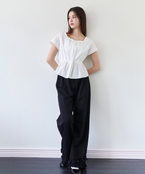 ALKI ALKA(アルキアルカ)の「Tiered Ruffle Pants (Black)(スウェットパンツ・レディース・ブラック・FREE)」の3枚目の写真