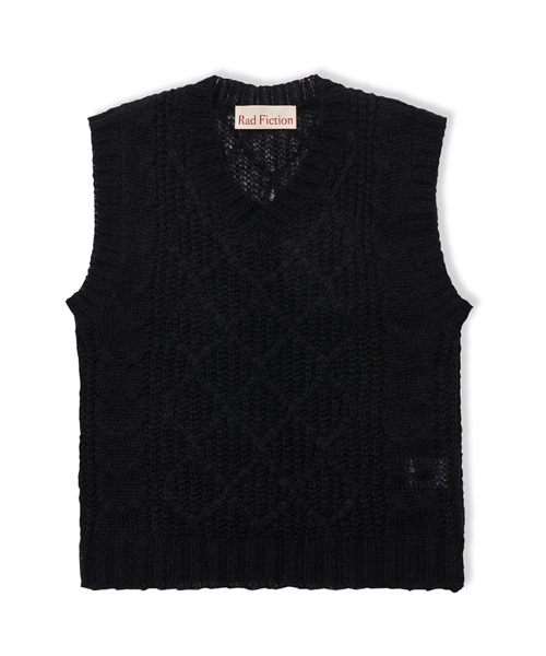 DOHERTY FISHERMAN CABLE KNIT VEST / BLACK