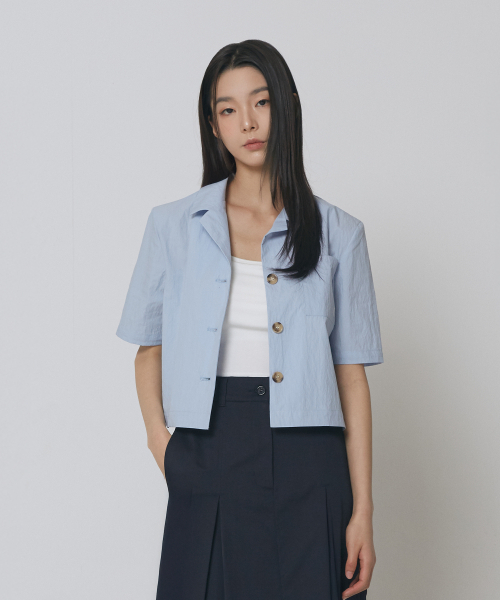 Express Holiday(エクスプレスホリデー)の「オープンカラークロップシャツ_スカイブルー(シャツ/ブラウス・レディース・その他・SMALL/MEDIUM)」の1枚目の写真