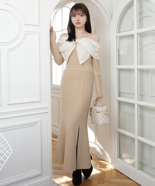 セール】リボンオフショルバイカラーワンピース（ワンピース