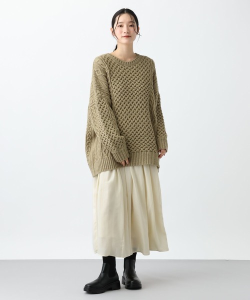 studio CLIP（スタディオクリップ）の「《natural by clip》5ゲージウール混ケーブルプルオーバー（ニット/セーター・レディース・アイボリー/ベージュ・FREE）」の4枚目の写真