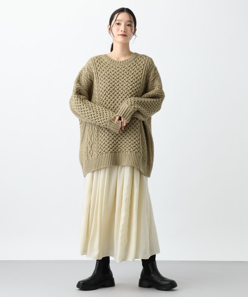 studio CLIP（スタディオクリップ）の「《natural by clip》5ゲージウール混ケーブルプルオーバー（ニット/セーター・レディース・アイボリー/ベージュ・FREE）」の7枚目の写真
