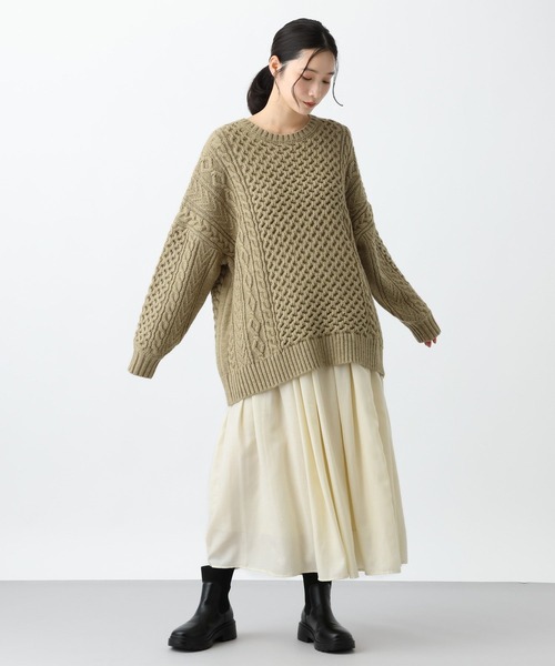 studio CLIP（スタディオクリップ）の「《natural by clip》5ゲージウール混ケーブルプルオーバー（ニット/セーター・レディース・アイボリー/ベージュ・FREE）」の8枚目の写真