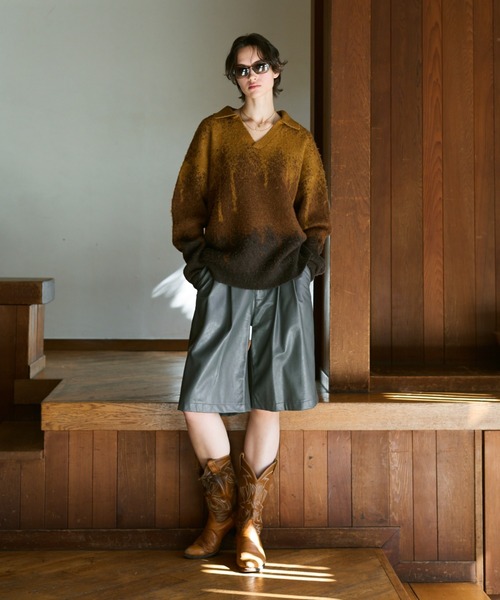 soerte（ソエルテ）の「Irregularity Gradation Skipper Knit/イレギュラーグラデーションスキッパーニット（ポロシャツ・メンズ・ブルー/ブラウン/グリーン・1/2/3）」の22枚目の写真