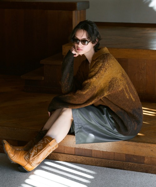 soerte（ソエルテ）の「Irregularity Gradation Skipper Knit/イレギュラーグラデーションスキッパーニット（ポロシャツ・メンズ・ブルー/ブラウン/グリーン・1/2/3）」の19枚目の写真