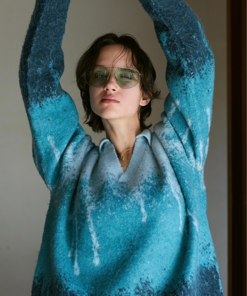 soerte（ソエルテ）の「Irregularity Gradation Skipper Knit/イレギュラーグラデーションスキッパーニット（ポロシャツ・メンズ・ブルー/ブラウン/グリーン・1/2/3）」の13枚目の写真