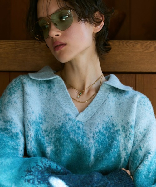 soerte（ソエルテ）の「Irregularity Gradation Skipper Knit/イレギュラーグラデーションスキッパーニット（ポロシャツ・メンズ・ブルー/ブラウン/グリーン・1/2/3）」の17枚目の写真