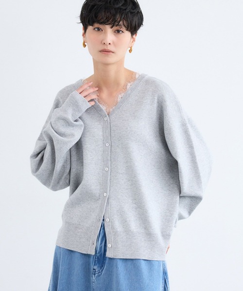 BARNYARDSTORM（バンヤードストーム）の「BARNYARDSTORM / 2WAYレース付きニット（カーディガン/ボレロ・レディース・ライトグレー/ネイビー・FREE）」の2枚目の写真