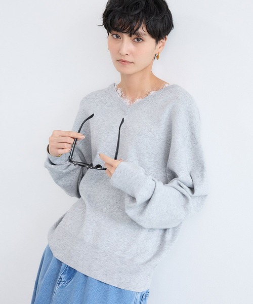 BARNYARDSTORM（バンヤードストーム）の「BARNYARDSTORM / 2WAYレース付きニット（カーディガン/ボレロ・レディース・ライトグレー/ネイビー・FREE）」の8枚目の写真