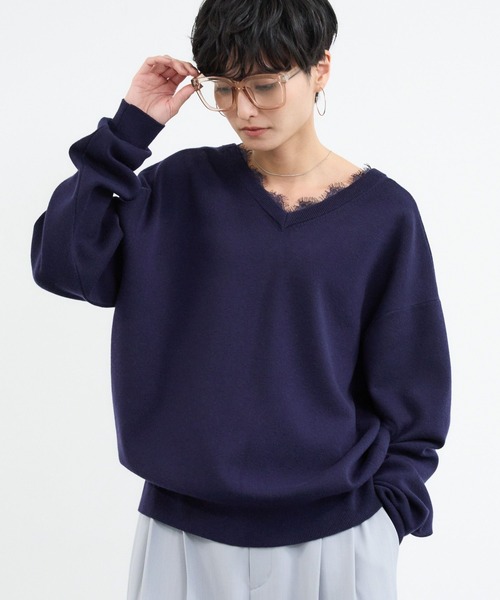 BARNYARDSTORM（バンヤードストーム）の「BARNYARDSTORM / 2WAYレース付きニット（カーディガン/ボレロ・レディース・ライトグレー/ネイビー・FREE）」の10枚目の写真