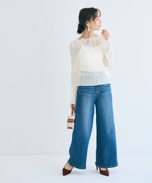 coca(coca)(コカ)の「ストレッチレーストップス(Tシャツ/カットソー・レディース・アイボリー/チャコール・L/M/S)」の3枚目の写真