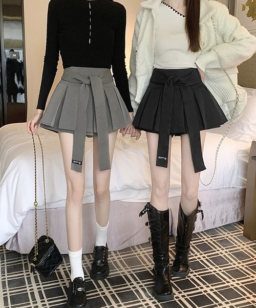 セール】レイヤード風プリーツミニスカート スカパン（スカート