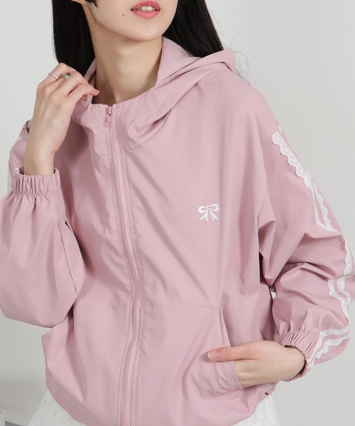 セール】リボンポイント 袖レース付き マウンテンパーカーブルゾン