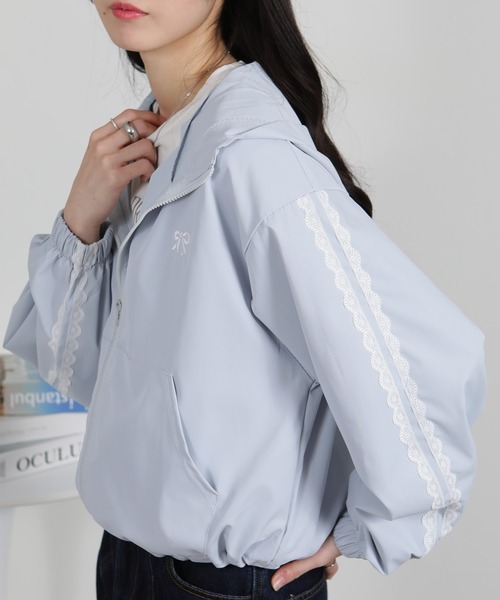 セール】リボンポイント 袖レース付き マウンテンパーカーブルゾン